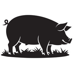 Fototapeta premium Black silhouette of a pig standing in grass