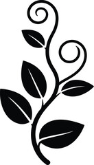 Elegant black silhouette of a delicate vine with swirling tendrils and leaves silhouette