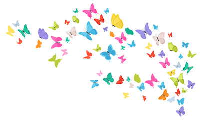 Colorful butterfly group in flight. Spring and summer insects for decor. Vector illustration