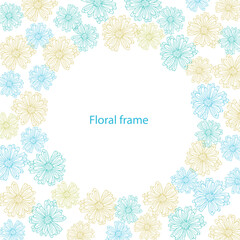 Floral Frame with Hand-Drawn Daisy Flowers in Pastel Colors