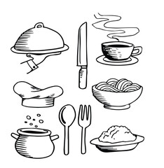 set of cooking doodle element hand drawn sketch