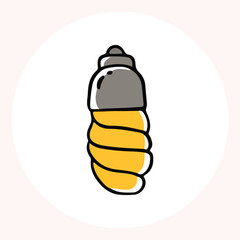 Bright yellow light bulb with rays shining, symbolizing ideas and creativity in a minimalist style. Light bulb doodle hand drawn icon. Outline Color drawing shining light bulb line clipart symbol.