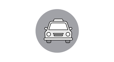Front view of a simple taxi car icon in a grey circle.