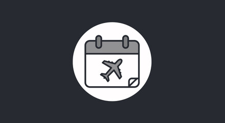 Travel planning calendar icon with airplane symbol for flight booking schedule.