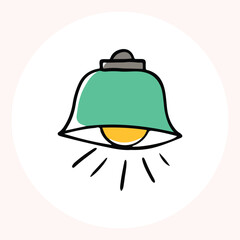Bright yellow light bulb with rays shining, symbolizing ideas and creativity in a minimalist style. Light bulb doodle hand drawn icon. Outline Color drawing shining light bulb line clipart symbol.