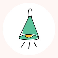Bright yellow light bulb with rays shining, symbolizing ideas and creativity in a minimalist style. Light bulb doodle hand drawn icon. Outline Color drawing shining light bulb line clipart symbol.