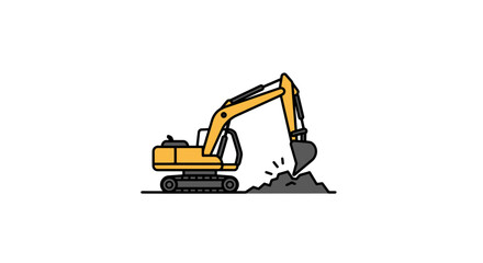 Naklejka premium Yellow Excavator Digging Earth Heavy Construction Machine Illustration.