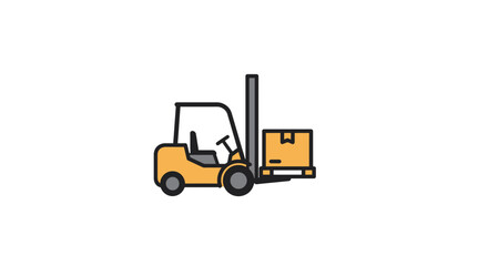 Naklejka premium Yellow forklift moving a cardboard box in a warehouse setting.