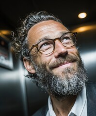 smiling businessman in lift 