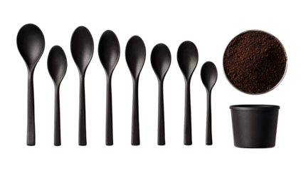 Black spoons and coffee grounds