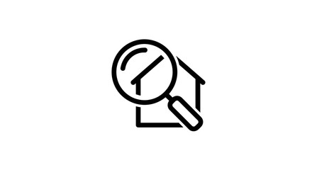 House search icon with magnifying glass property investigation home inspection symbol.