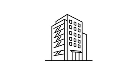 Naklejka premium Modern Skyscraper Line Art Icon Minimalist Building Outline Illustration.