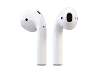Wireless earbuds white airpods style headphones technology, Isolated On Transparent Background, Png