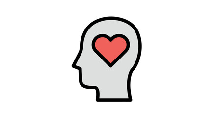 Human head profile with heart inside symbolizing love and emotion.
