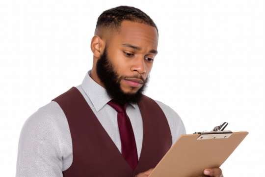 Focused Review: A determined individual reviews documents with intense concentration, embodying diligence and professional scrutiny. Capturing the focus and detail-oriented process.