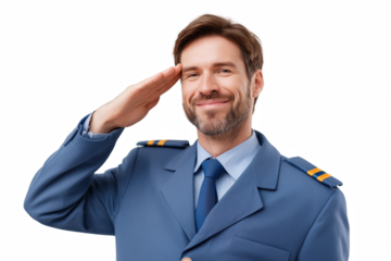 Saluting Pilot: A dignified pilot, attired in a crisp uniform, offers a respectful salute, embodying professionalism, respect, and honor.
