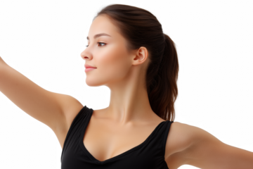 Elegant Dancer: A graceful ballet dancer gracefully extends her arms and stands in a poised stance, conveying elegance and composure.