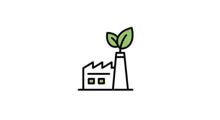 Green factory icon symbolizing sustainable industry and environmental protection.