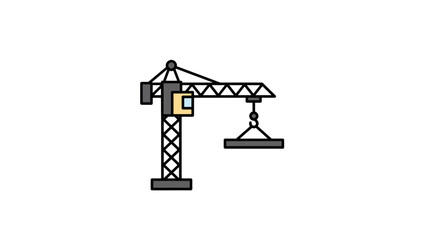 Tower crane construction equipment flat design illustration for building projects.