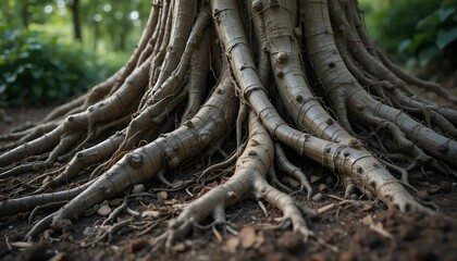 Fototapeta premium Intricate Root System of a Mature Tree in a Forest Setting