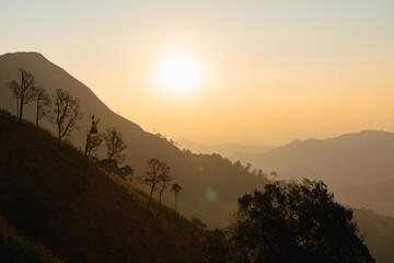 Sunrise over Khao Chang Phueak mountain in Kanchanaburi, Thailand