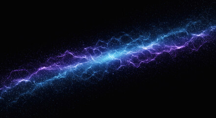 An abstract visualization of a neural network: glowing nodes and pulsating connections in shades of deep blue and violet, flowing like a cosmic galaxy in a dark space. Represents artificial intelligen