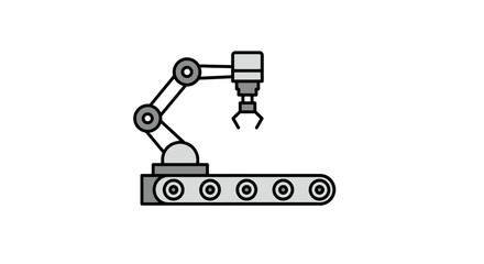 Robotic Arm on Conveyor Belt Icon Industrial Automation Production Line.