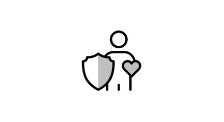 Person with shield and heart icon representing protection and care.