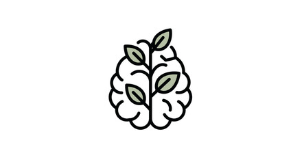 Brain with growing plant symbolizing mental development and natural intelligence.