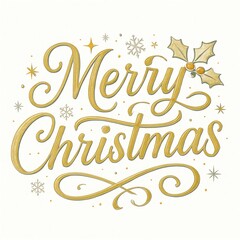 Elegant gold lettering spells 'Merry Christmas' with festive accents.