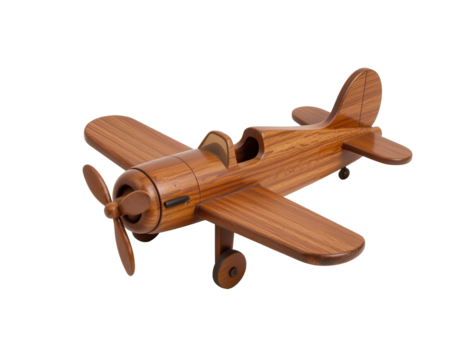 Wooden Airplane Model on White Background for Kids and Collectors