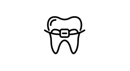 Dental tooth with braces line art icon for orthodontic treatment.