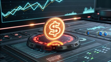 Glowing Dollar Symbol Floating Above Digital Financial Chart