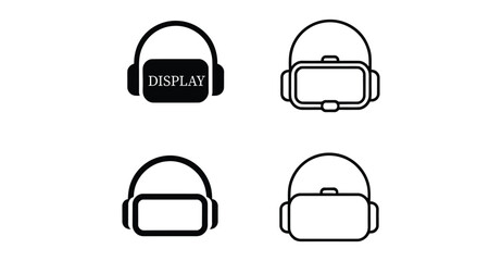  Virtual reality headset icon set – black and white stylized VR device designs for immersive tech, gaming, simulation, and UI applications