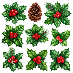 Beautiful Holly Leaves and Berries Pine Cone.