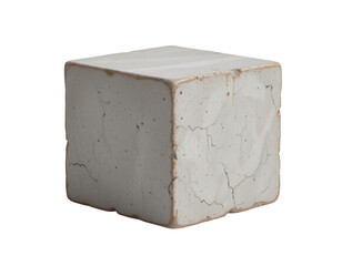 White Textured Cube with Cracks on Surface Isolated on White Background