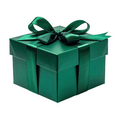 Elegant metallic green gift box with satin ribbon bow.