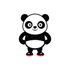 Cute cartoon panda bear standing with red shoes on white background