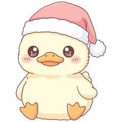 Cute Christmas Duck vector, cute Duck Santa hat clip art, holiday Duck illustration, cute winter Duck illustration, Christmas greeting card sticker.
