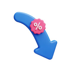 Downward trend isolated on transparent background, a symbol of economic decline or price reduction