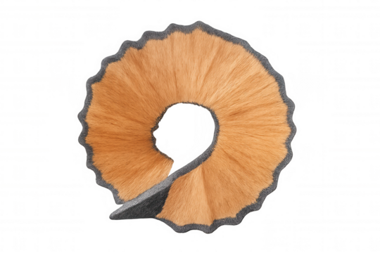 Pencil shaving forming spiral shape with wood and graphite elements, symbolizing creativity, education, and waste, transparent background - Powered by Adobe