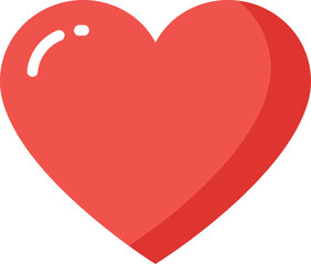 A simple flat design red heart symbol with subtle highlights for love and emotion isolated on transparent background