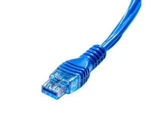 Blue ethernet cable rj45 connector close up shot, Isolated On Transparent Background, Png