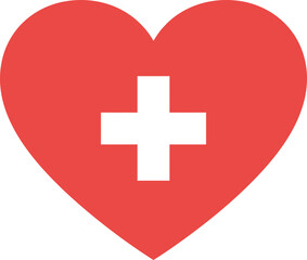 Red heart symbol with white medical cross for healthcare and wellness isolated on transparent background
