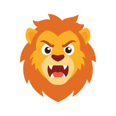 Fierce cartoon lion face roaring with open mouth and sharp teeth showing aggression. lion head cartoon character.