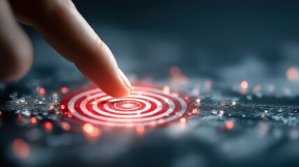 Hand pointing at target market map in digital format technology environment closeup view strategic planning concept