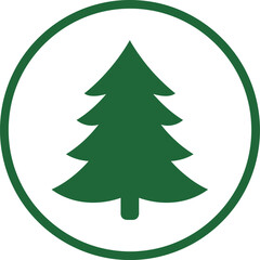 Simple green christmas tree icon inside a circle for holiday and nature themes isolated on transparent background
