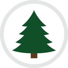 Flat design evergreen tree icon with circular border for nature and holidays isolated on transparent background