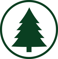 Flat forest icon green pine tree inside circle symbol nature emblem design element isolated on transparent background