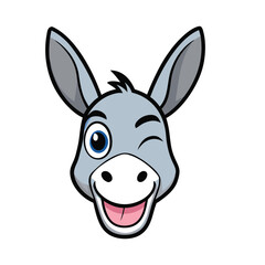 Cute cartoon donkey face winking with a big smile and playful expression on white background. donkey head winking with a big smile. donkey head cartoon character.